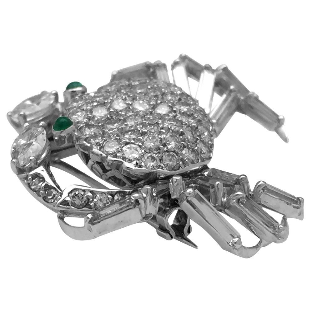 Contemporary White Gold Crab Brooch All Set with Diamonds