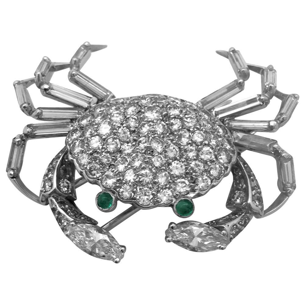 White Gold Crab Brooch All Set with Diamonds