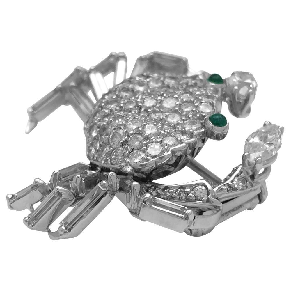 White Gold Crab Brooch All Set with Diamonds In Excellent Condition In Paris, IDF