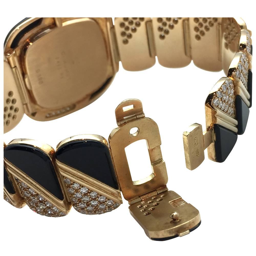Contemporary Chaumet Ladies Yellow Gold Diamond Onyx Delaneau Wristwatch