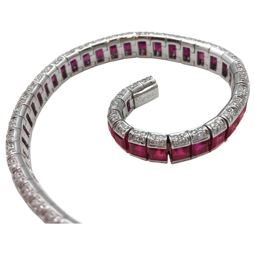 Contemporary Marina B Square Ruby Pave Diamond Line Tennis Bracelet