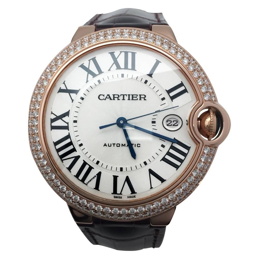 Cartier Pink Gold Diamond Ballon Bleu Self Winding Wristwatch