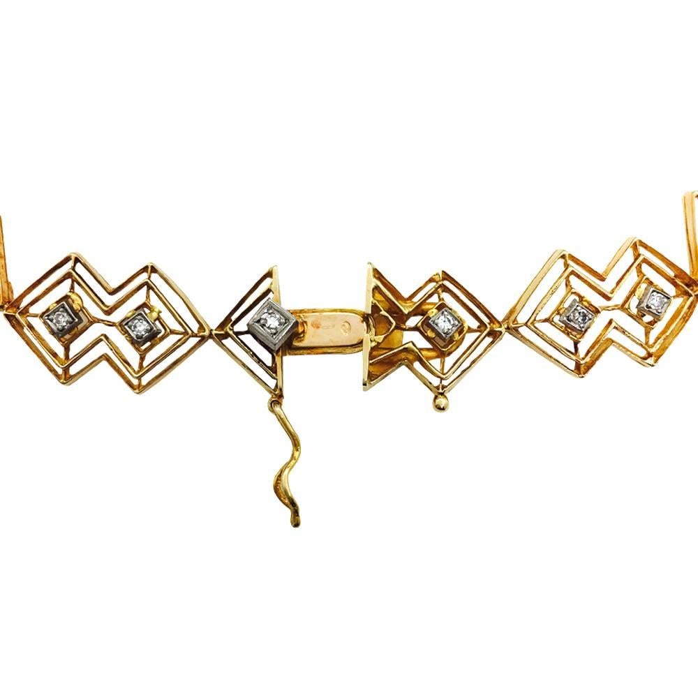 Round Cut Ilias Lalaounis Diamond Yellow Gold Tie Necklace