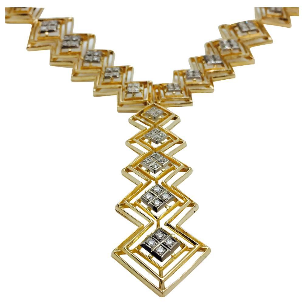 Contemporary Ilias Lalaounis Diamond Yellow Gold Tie Necklace