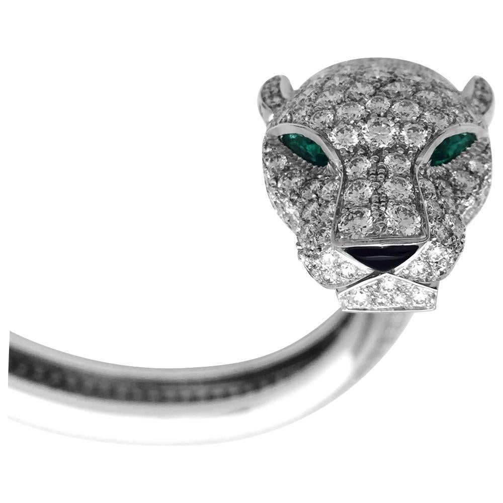 Round Cut Cartier Panther Collection Diamonds Emerald Onyx Bangle