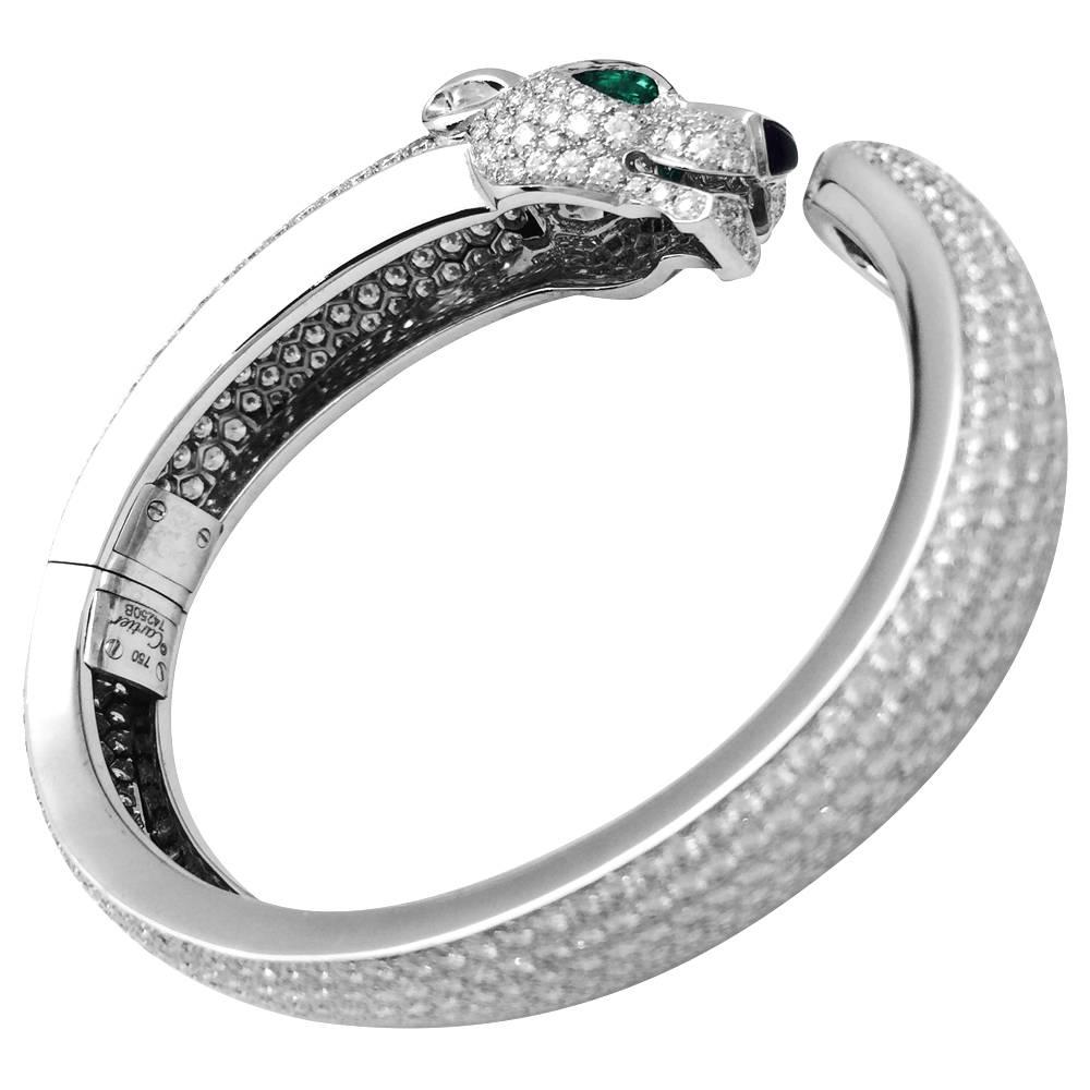 Cartier Panther Collection Diamonds Emerald Onyx Bangle In New Condition In Paris, IDF
