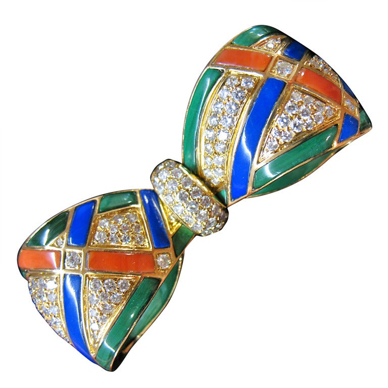 Van Cleef & Arpels Bow Pin, Brilliants and Ornamental Stones