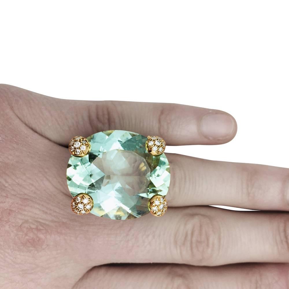 Oval Cut Christian Dior Green Beryl Diamond Gold Ring