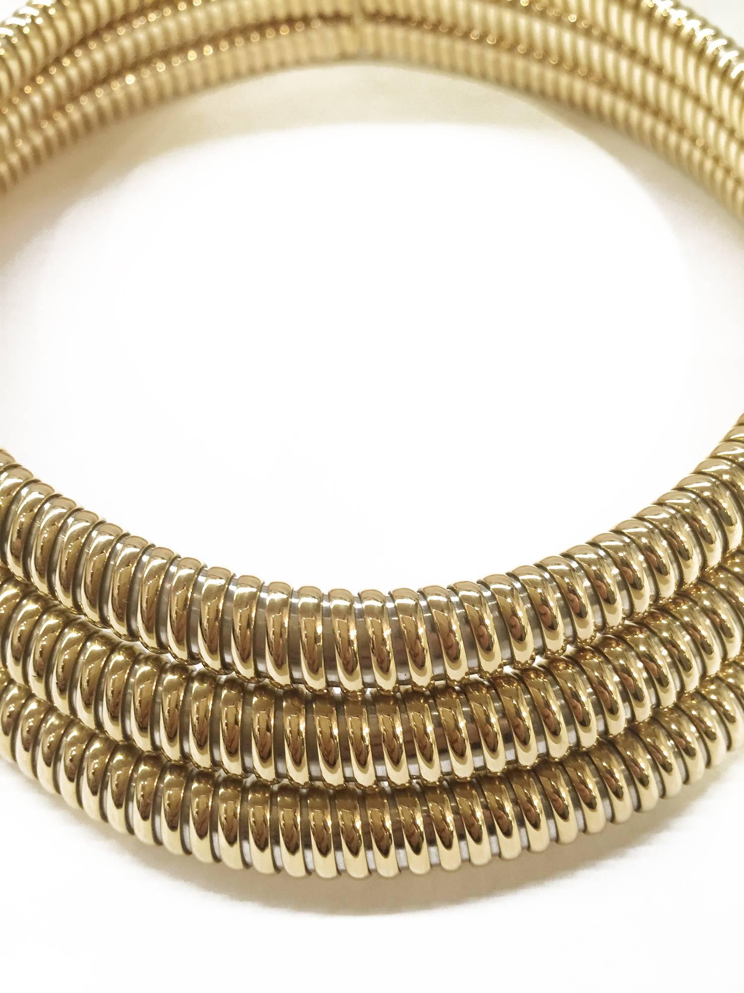 Contemporary Cartier Steel Gold Three Row Tubogaz Necklace