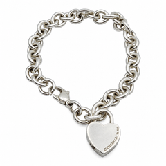 Tiffany & Co. Bracelet en argent sterling avec breloque en forme de cœur " I Love You " et lien Rolo 7".