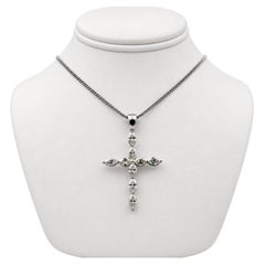 14k White Gold Marquise Diamond Cross Pendant with 15" Necklace.