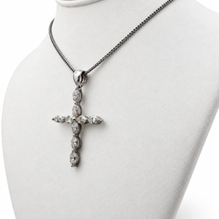 14k White Gold Marquise Diamond Cross Pendant with 15" Necklace.
