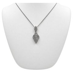 14k White Gold Art Deco Pendant with Diamonds and 16" Necklace.