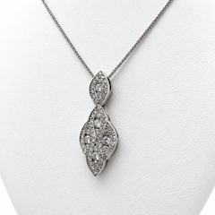 14k White Gold Art Deco Pendant with Diamonds and 16" Necklace.