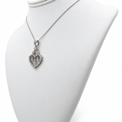 18k White Gold Heart Pendant with Diamonds and 17" Necklace.