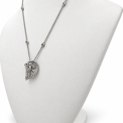 18k White Gold Heart Pendant with Diamonds and 15" Necklace.