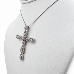 18k White Gold Diamond Cross Pendant with 15" Necklace.