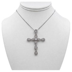 18k White Gold Diamond Cross Pendant with 15" Necklace.