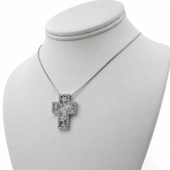 Platinum Cross Pendant with Diamonds and 16" Necklace.
