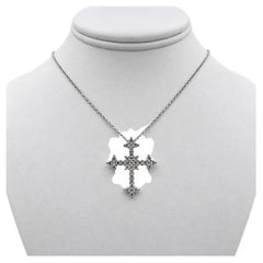 14k White Gold Cross Pendant with Diamonds and 16" Necklace.