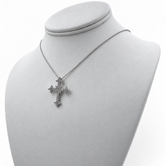 14k White Gold Cross Pendant with Diamonds and 16" Necklace.