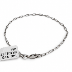 14k White Gold Paper Clip Bracelet, Unisex, 7.25 Inches, New