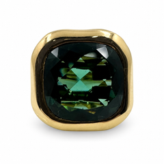 18K Yellow Gold Ring with 10 Ct. Tourmaline and Diamonds. (Size 7.50)