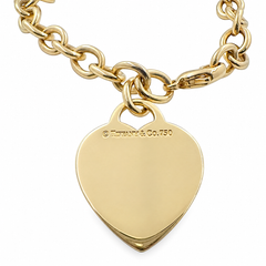 Tiffany & Co. 18K Yellow Gold 6.75" Heart Tag Charm Bracelet.