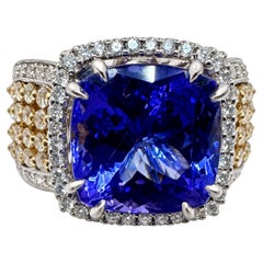 18K zweifarbiger Goldring mit 10,02Ct. Tansanit und Diamanten 2,04 kt. (Größe 7,50)