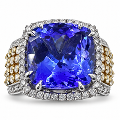 18K zweifarbiger Goldring mit 10,02Ct. Tansanit und Diamanten 2,04 kt. (Größe 7,50)
