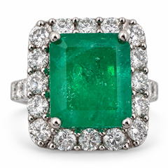 18k White Gold Ring with 4.63Ct. Emerald and Diamonds 1.91 Ct. (Size 6.25)