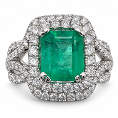 18k White Gold Ring with 1.92Ct. Emerald and Diamonds 1.34 Ct. (Size 5.75)