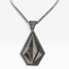 14K White Gold Chain with Volcom Pendant Set with Black and White Round Diamonds