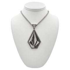 14K White Gold Chain with Volcom Pendant Set with Black and White Round Diamonds
