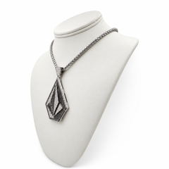 14K White Gold Chain with Volcom Pendant Set with Black and White Round Diamonds