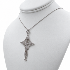18k White Gold Cross Pendant with Diamonds and 15" Necklace.