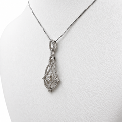 14k White Gold Drop Pendant with Diamonds and 15" Necklace.