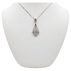 14k White Gold Drop Pendant with Diamonds and 15" Necklace.