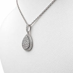 14k White Gold Pear Shape Pendant with Diamonds and 15" Necklace.