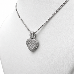 18k White Gold Heart Pendant with Diamonds and 15" Necklace.