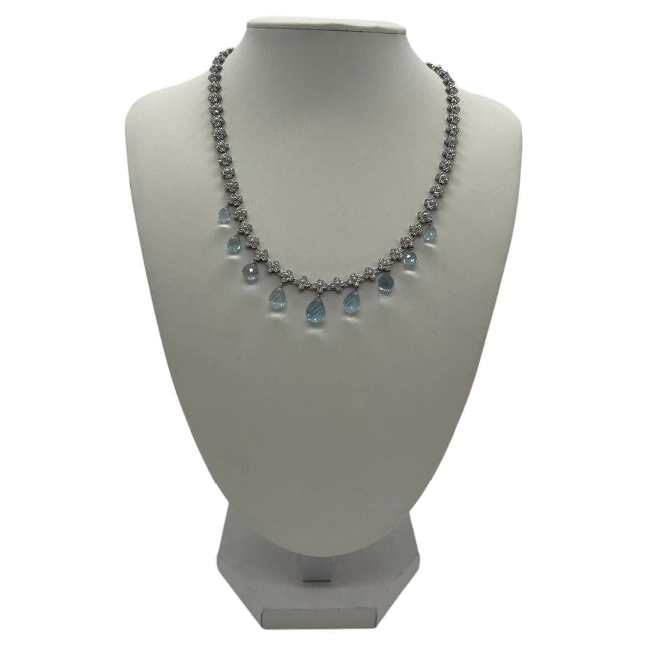Tiffany & Co. Platinum Diamond and Briolette Aquamarine 'Crochet Lace' Necklace