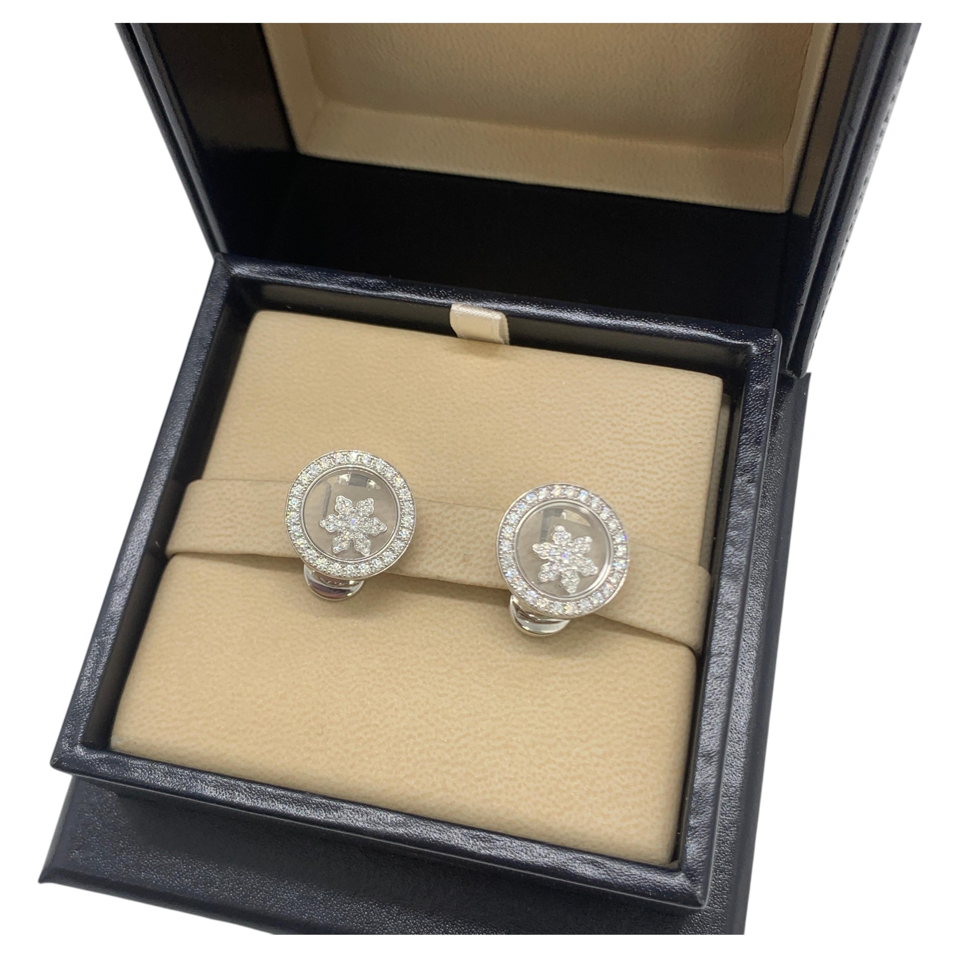Chopard Happy 18K White Gold Diamonds Snowflake Earrings For Sale