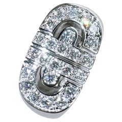 Bvlgari Parentesi 18K White Gold Pavé Diamond Wide Band Ring US6.5