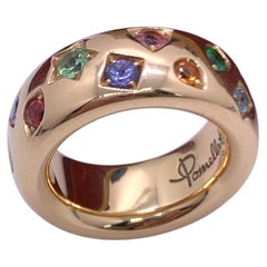 Pomellato Iconica Medium Ring 18K Rose Gold Multi Gemstone Chunky Band