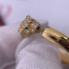 Cartier Panthere Diamond Ring 18K Yellow Gold Tsavorite Panther Head Band