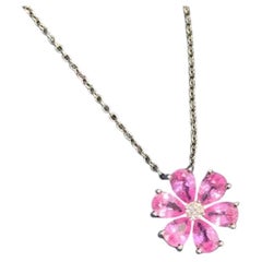 Harry Winston Forget-Me-Not Pink Sapphire Diamond Pendant Necklace PT950