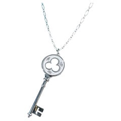 Tiffany & Co 18K White Gold Diamond Trefoil Clover Key Pendant Necklace