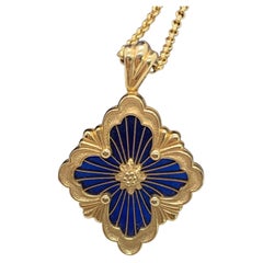Buccellati Opera Tulle 18K Yellow Gold Blue Enamel Pendant Necklace