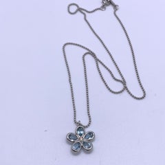 Tiffany Co 18K White Gold Aquamarine Diamond Garden Flower Pendant Necklace