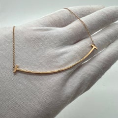 Tiffany Co Large T Smile 18K Yellow Rose Gold Pendant Choker Chain Necklace